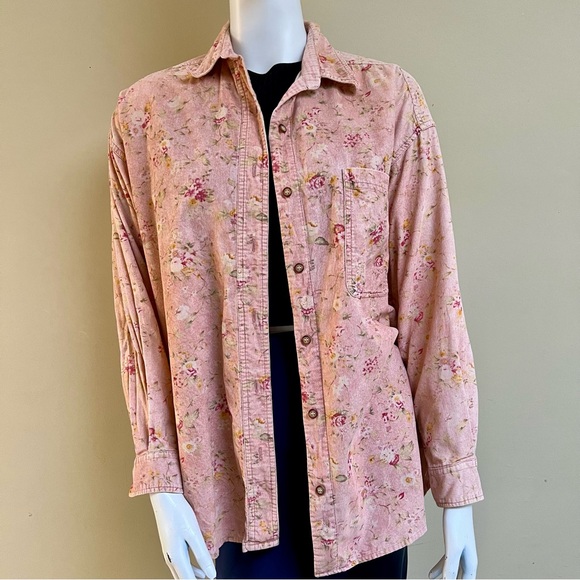 Vintage Tops - Vintage Corduroy Floral Blouse